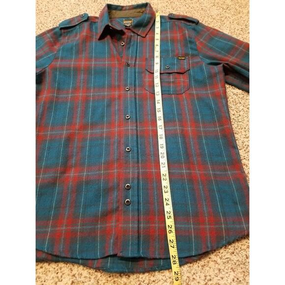 Volcom Button Up Shirt Mens Small Teal Red Classic Fit Plaid Cotton Flannel - Picture 5 of 11